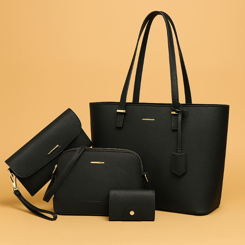 3 Piece Leather Handbag zwart AI