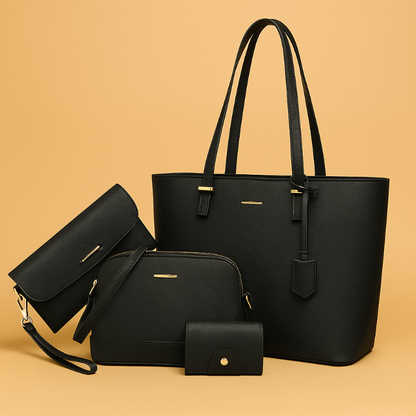 3 Piece Leather Handbag zwart AI