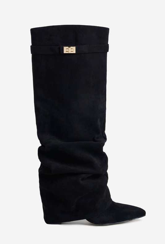 Botas Noemie de ante holgadas hasta la rodilla - Negras