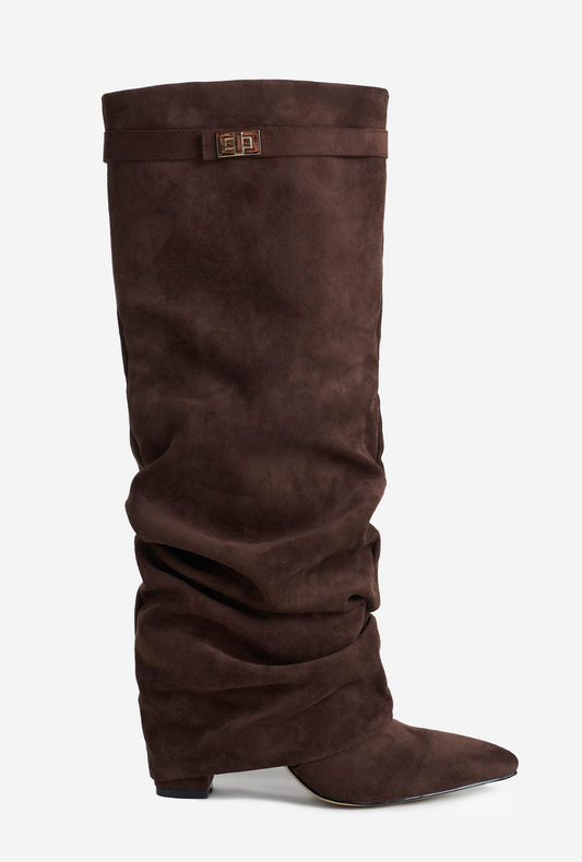 Botas Noemie de ante holgadas hasta la rodilla - Marrón oscuro
