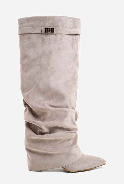 Botas Noemie de ante holgadas hasta la rodilla - Gris Topo