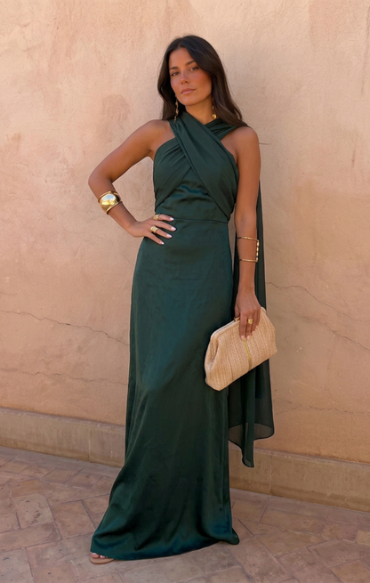 Noa | Vestido Vintage Liso con Lazo y Talle Alto