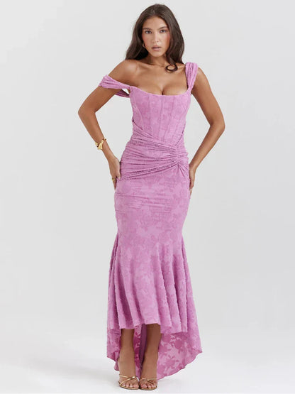 Mozision Off shoulder Backless Sexy Evening Dress For Women Purple Sleeveless Strapless Ruched Bodycon Club Party