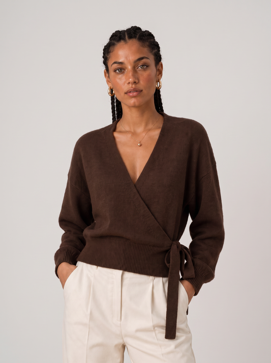Women's Wrap Sweater - Tie Waist Cropped V-Neck Top