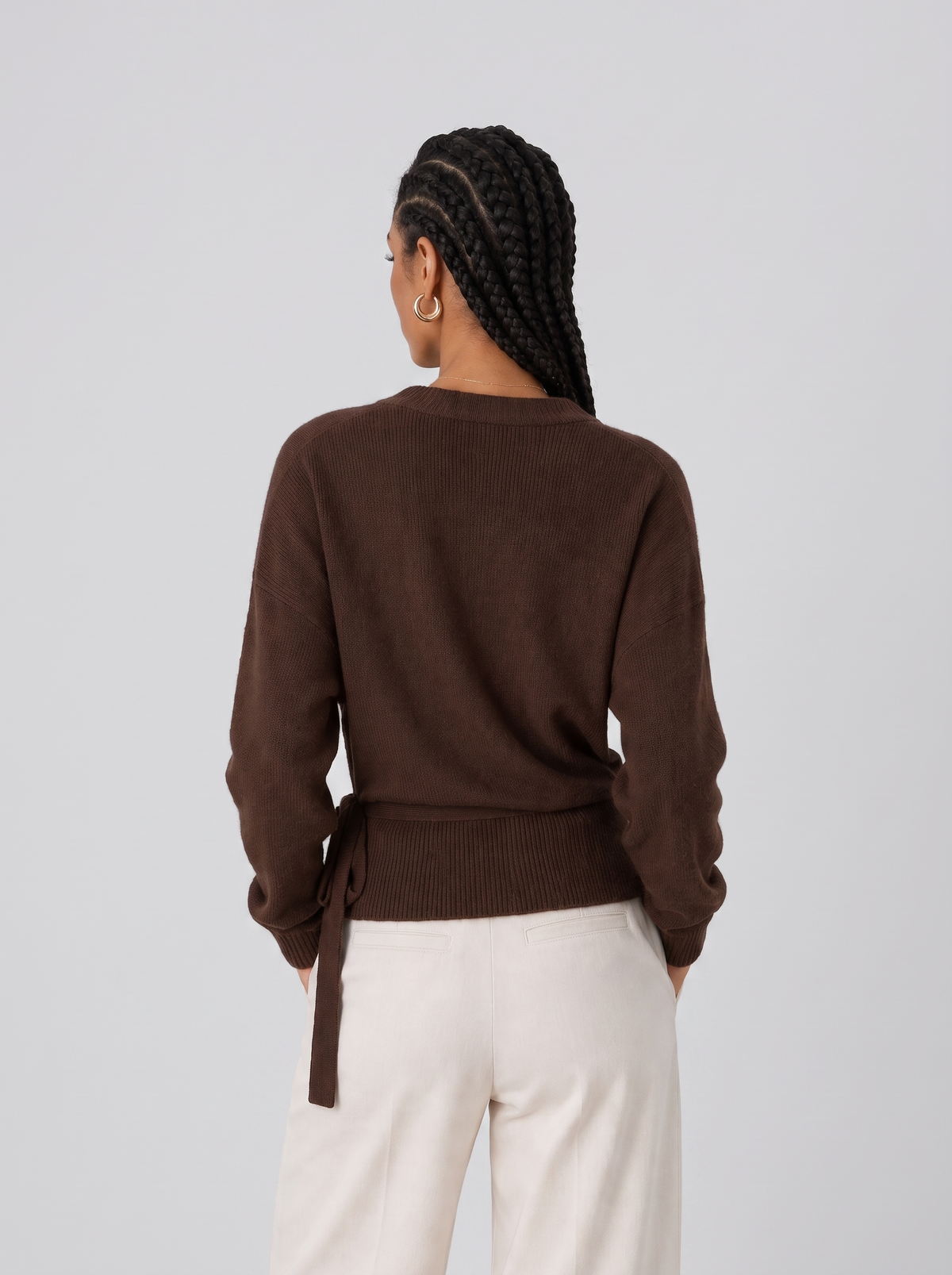 Women's Wrap Sweater - Tie Waist Cropped V-Neck Top
