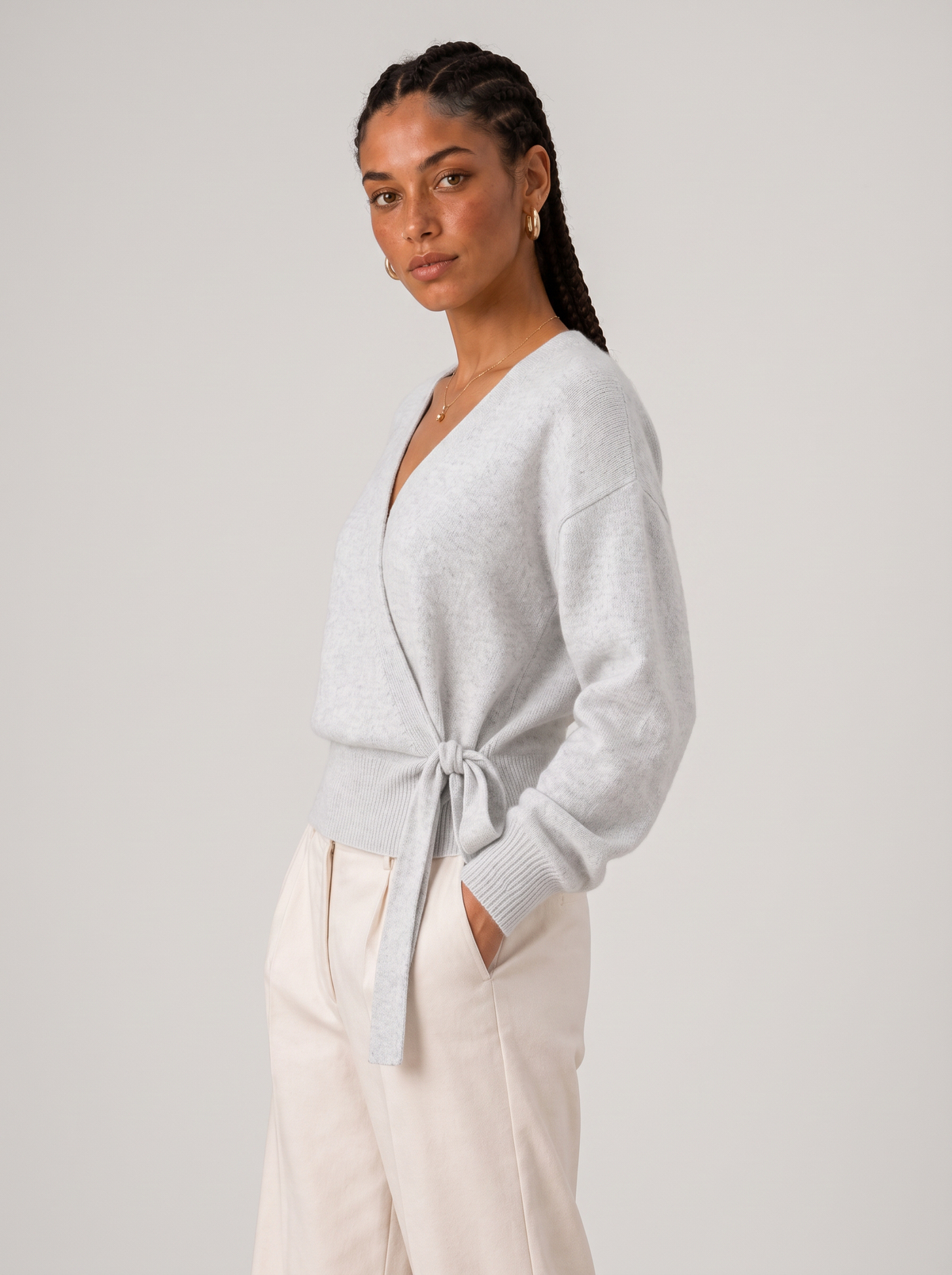 Women's Wrap Sweater - Tie Waist Cropped V-Neck Top