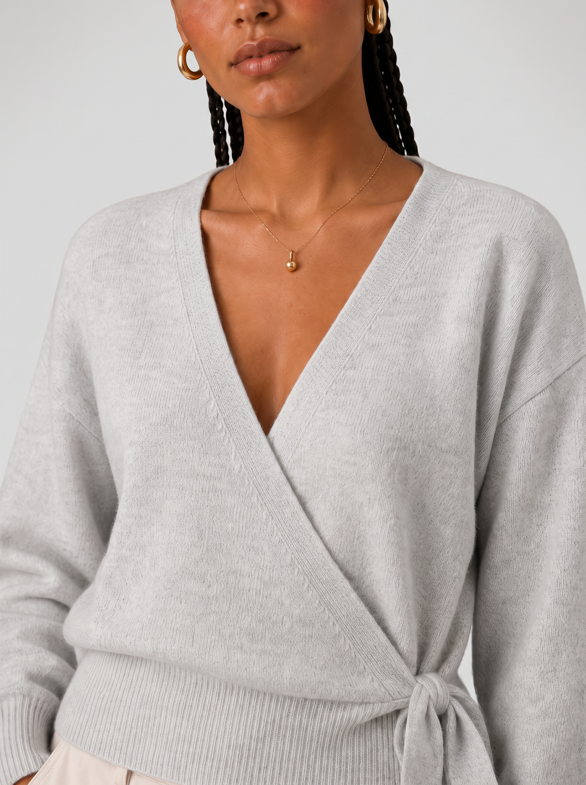 Women's Wrap Sweater - Tie Waist Cropped V-Neck Top