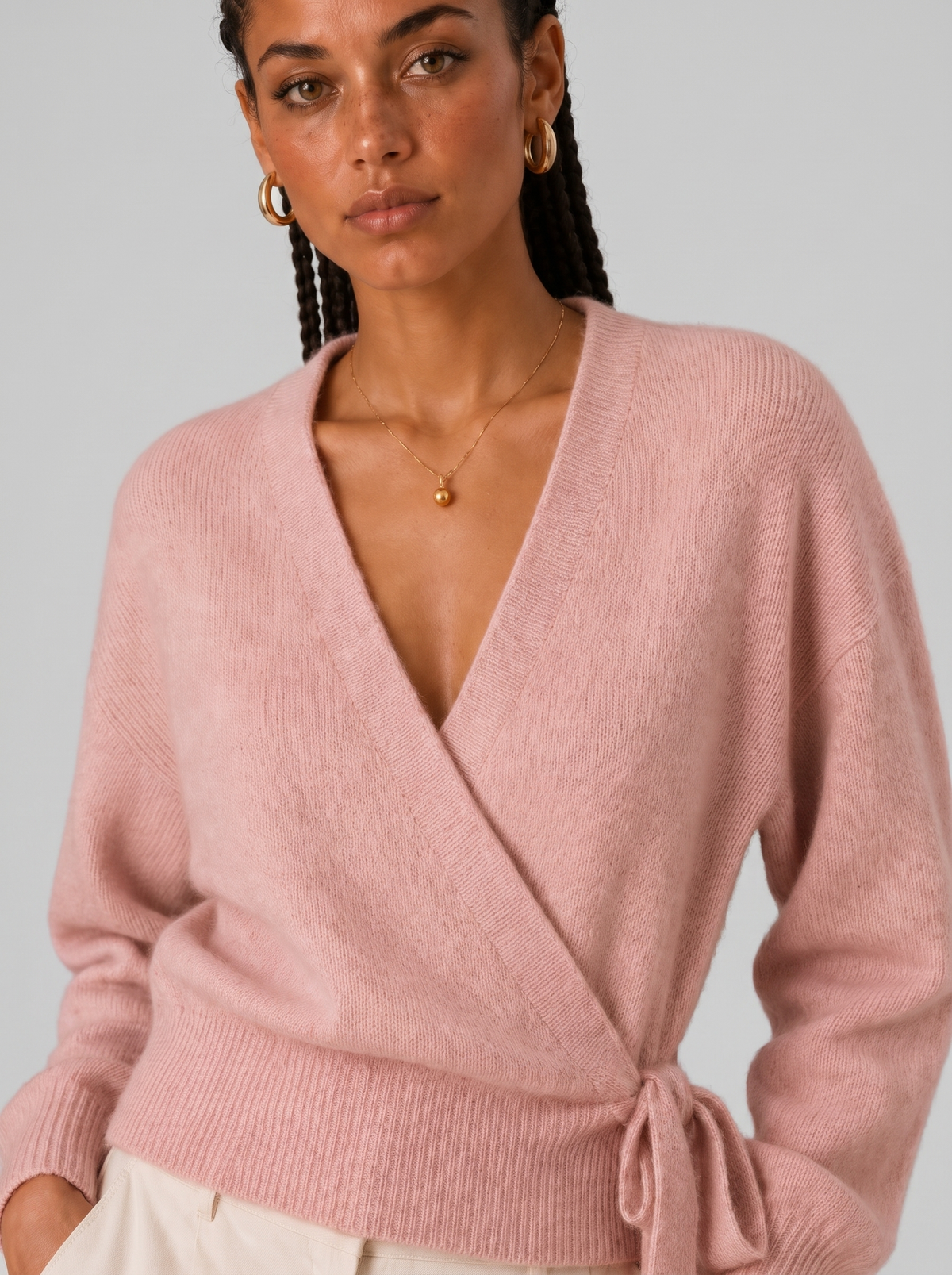Women's Wrap Sweater - Tie Waist Cropped V-Neck Top