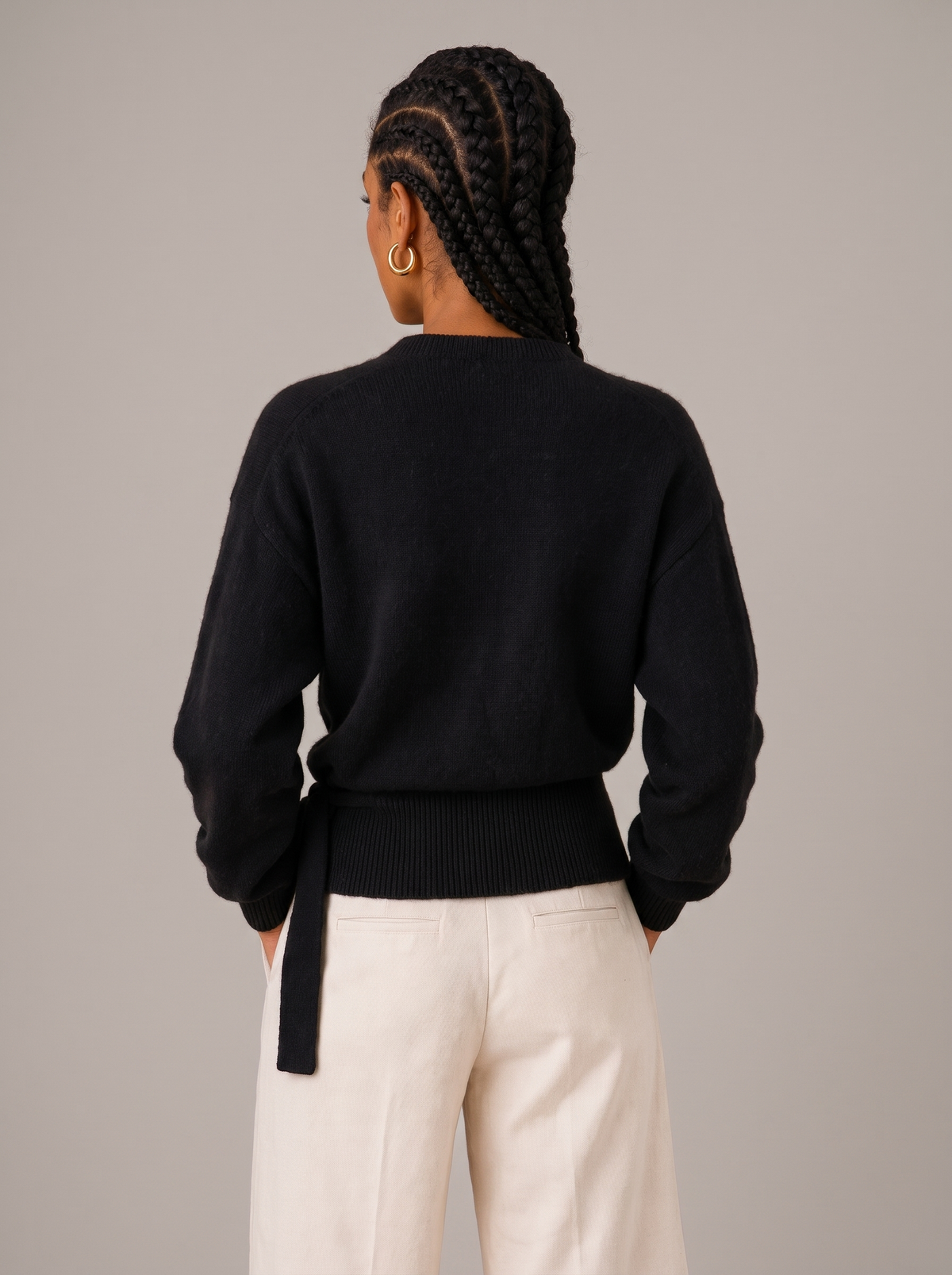Women's Wrap Sweater - Tie Waist Cropped V-Neck Top