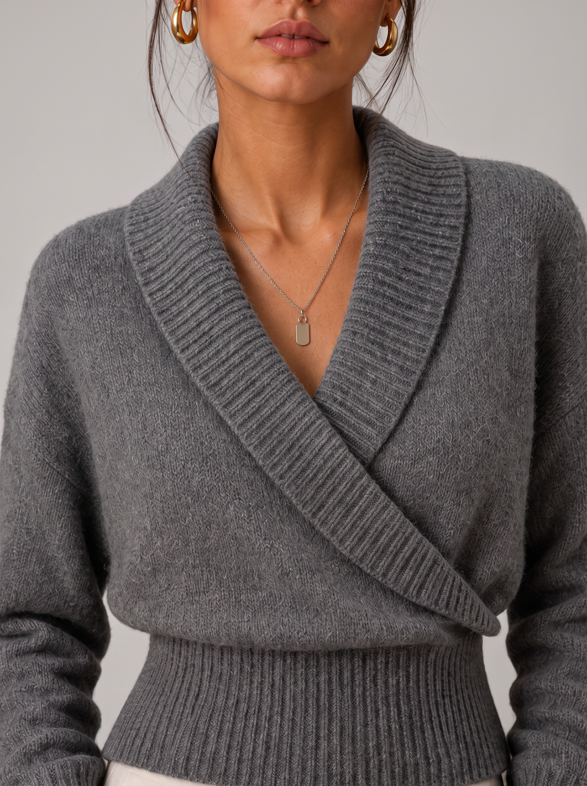 Women's Wrap Sweater - Shawl Collar V-Neck Ribbed Pullover