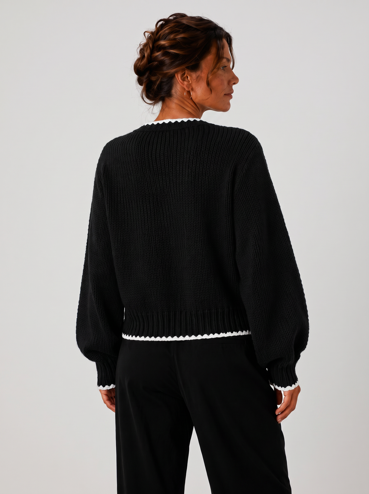 Scalloped Trim Cardigan for Women - Bow Front