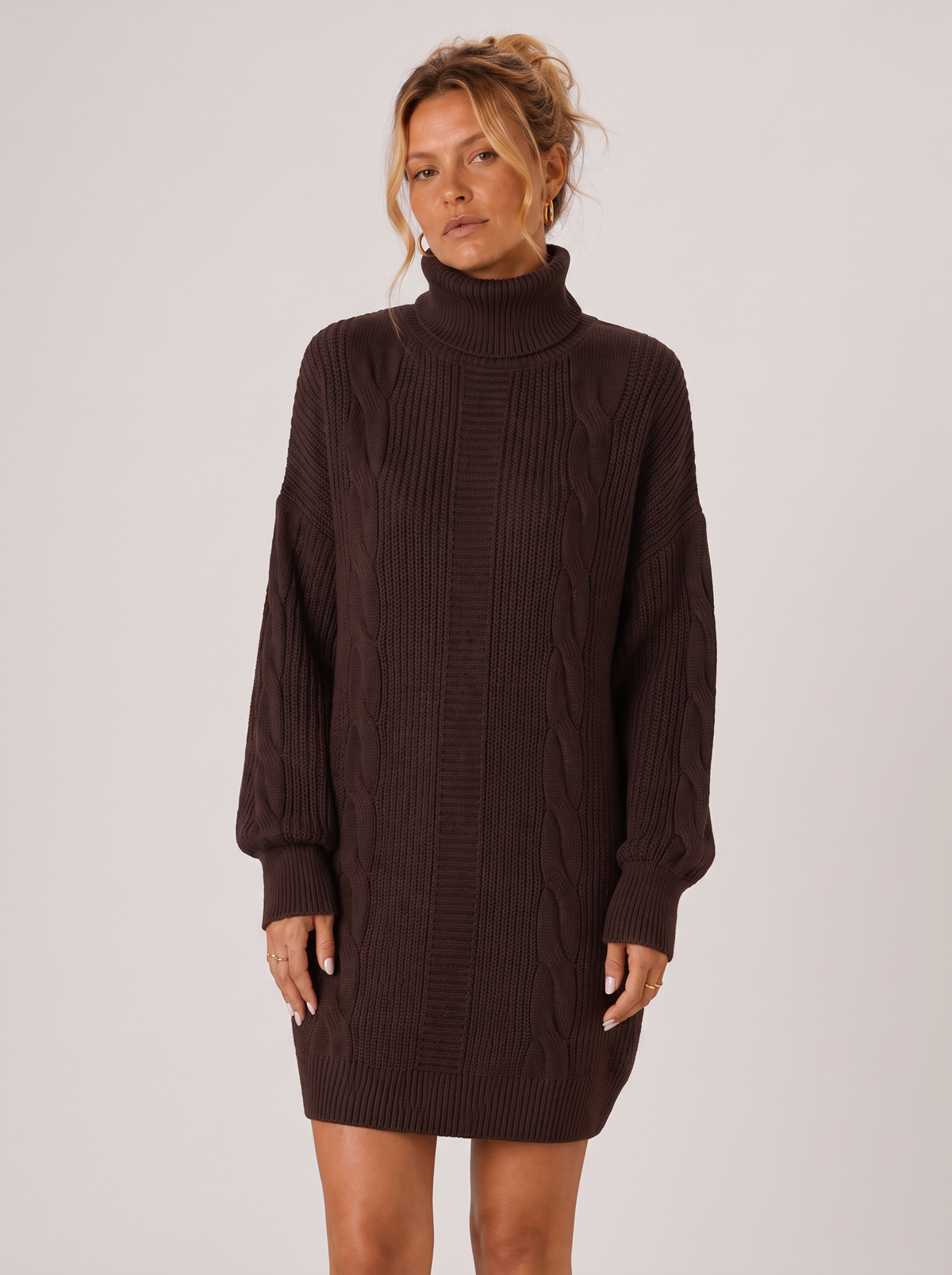 Women's Turtleneck Sweater Dress - Pullover Knit Dress