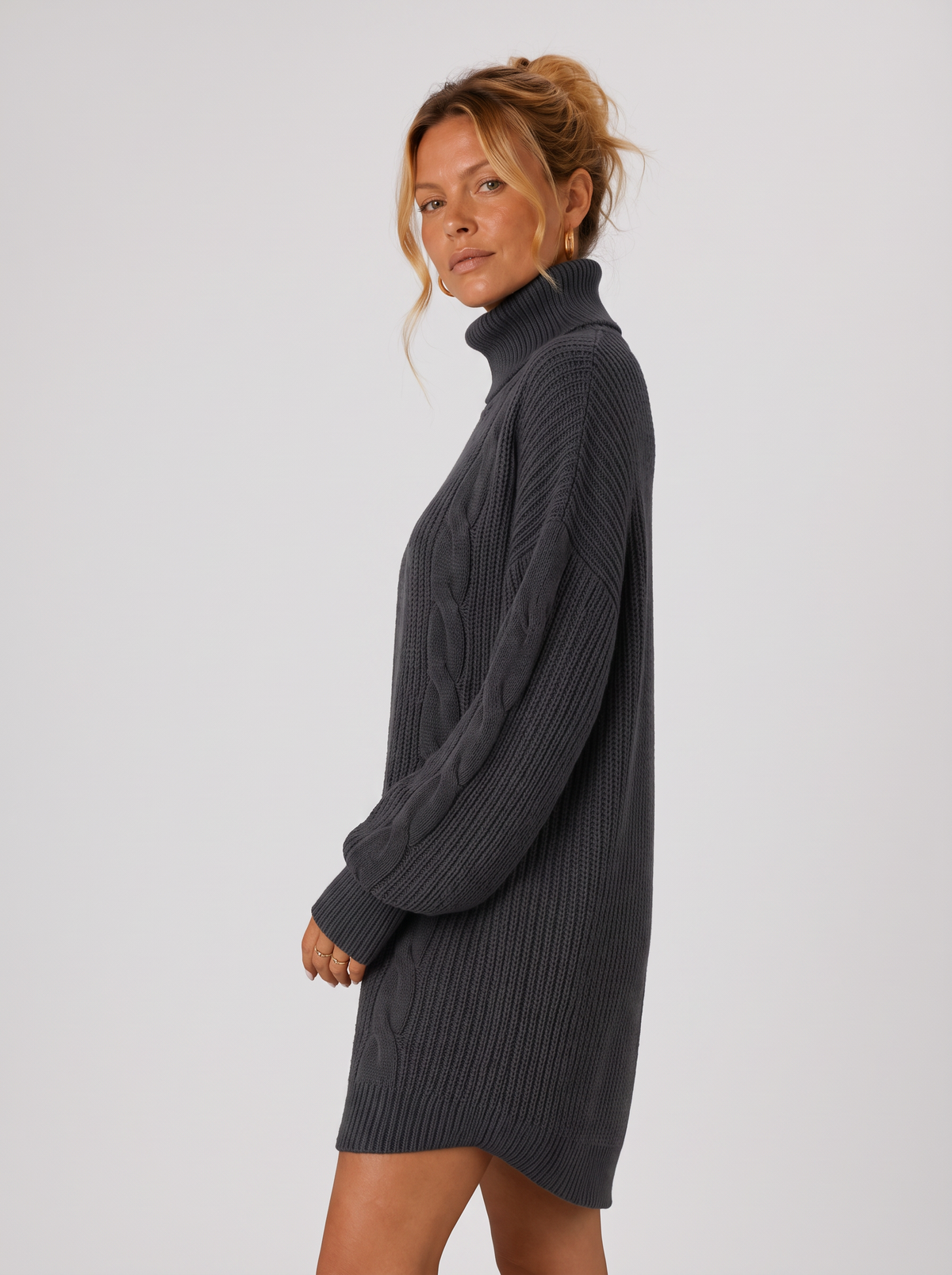 Women's Turtleneck Sweater Dress - Pullover Knit Dress