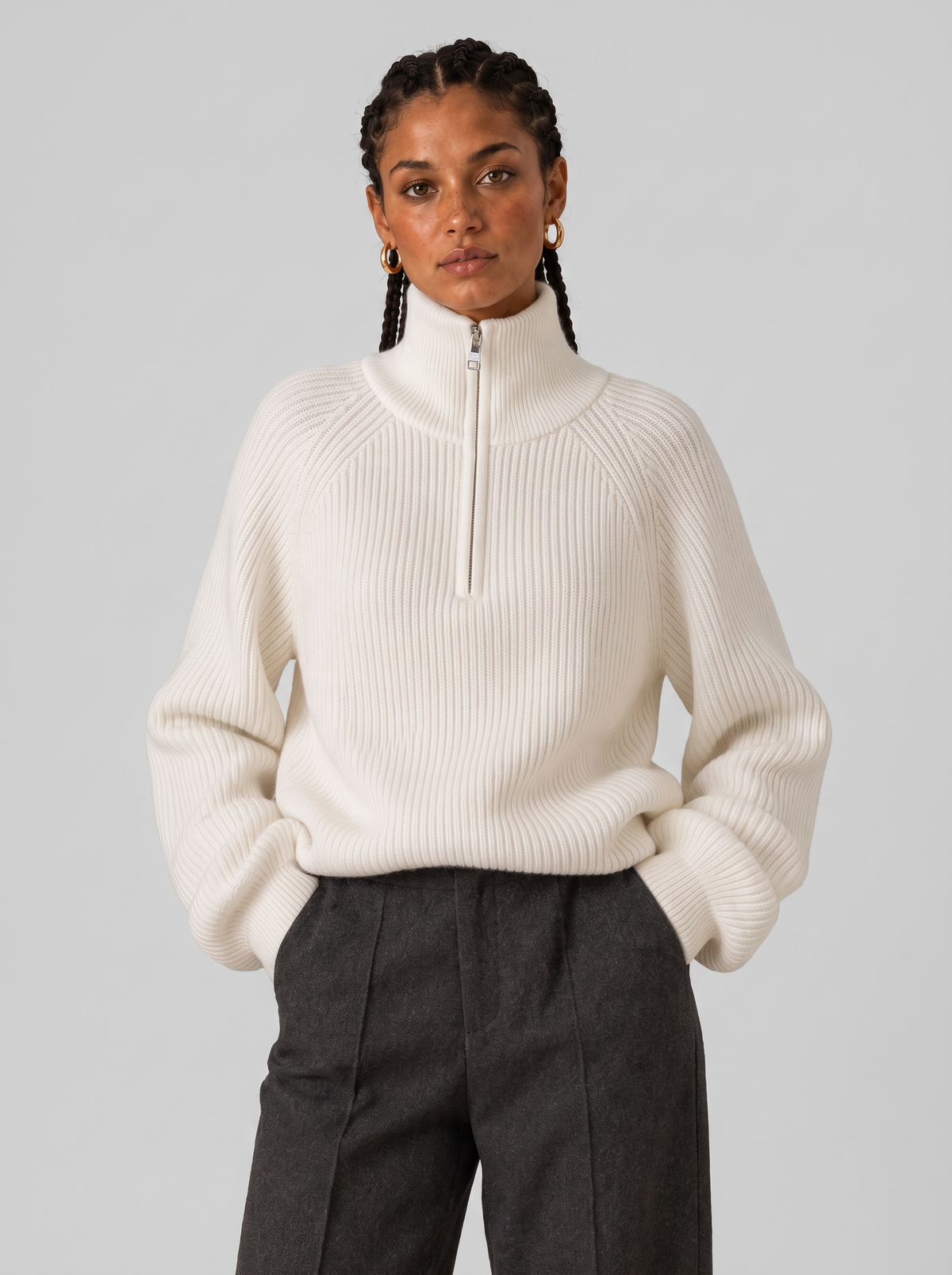 Women's Quarter Zip Knit Sweater - Layering Pullover
