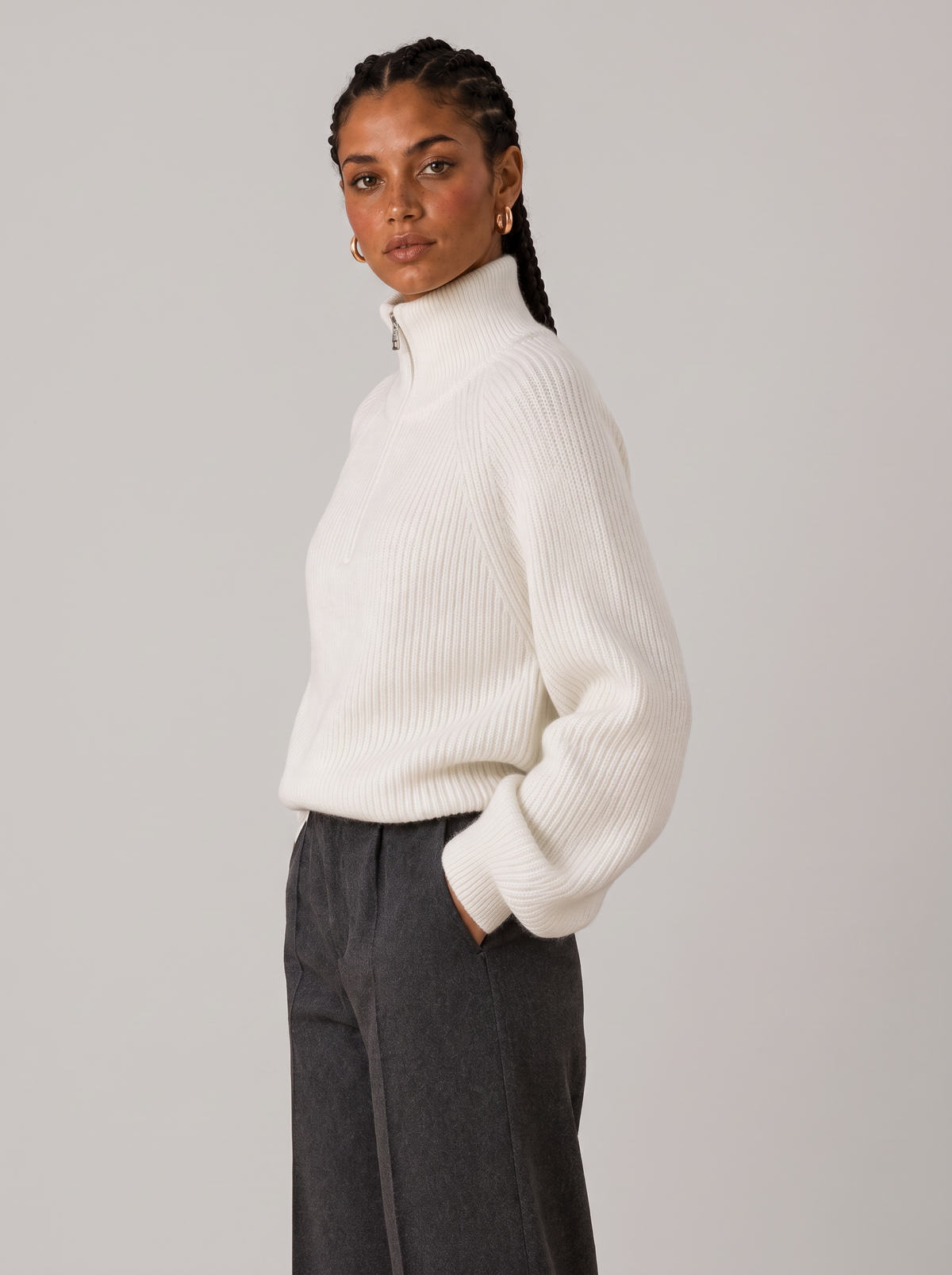 Women's Quarter Zip Knit Sweater - Layering Pullover