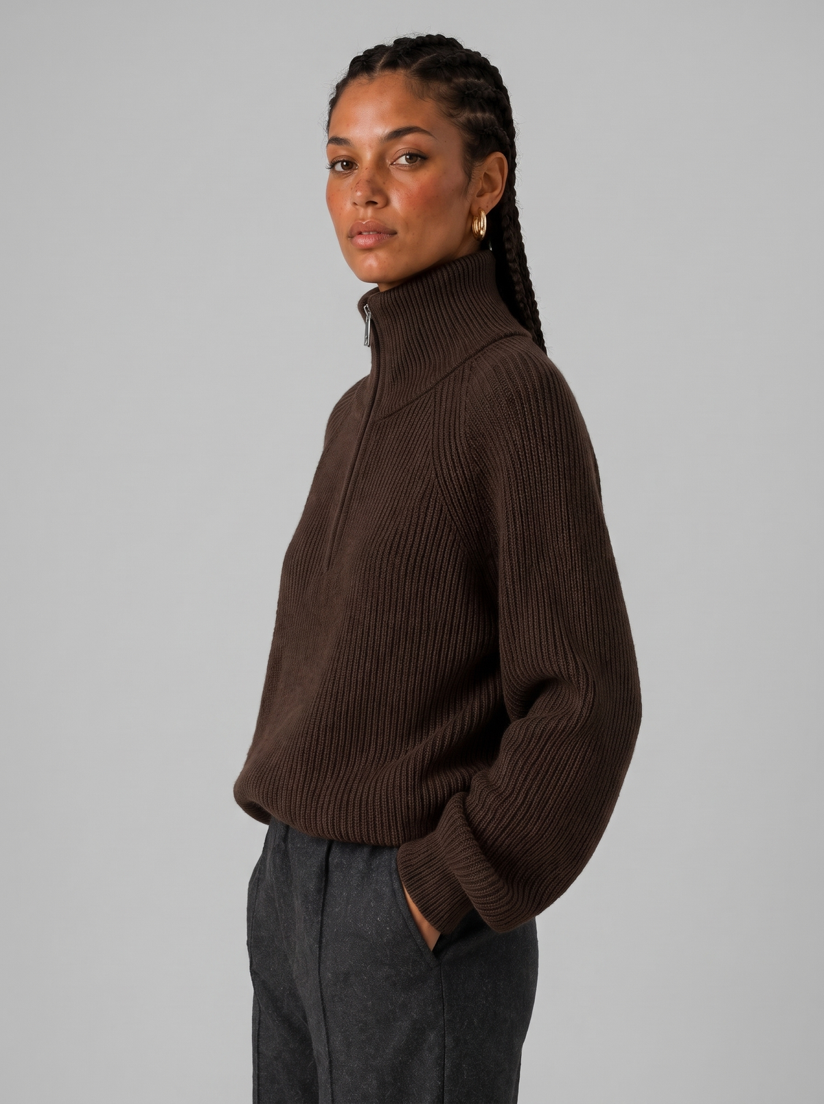 Women's Quarter Zip Knit Sweater - Layering Pullover