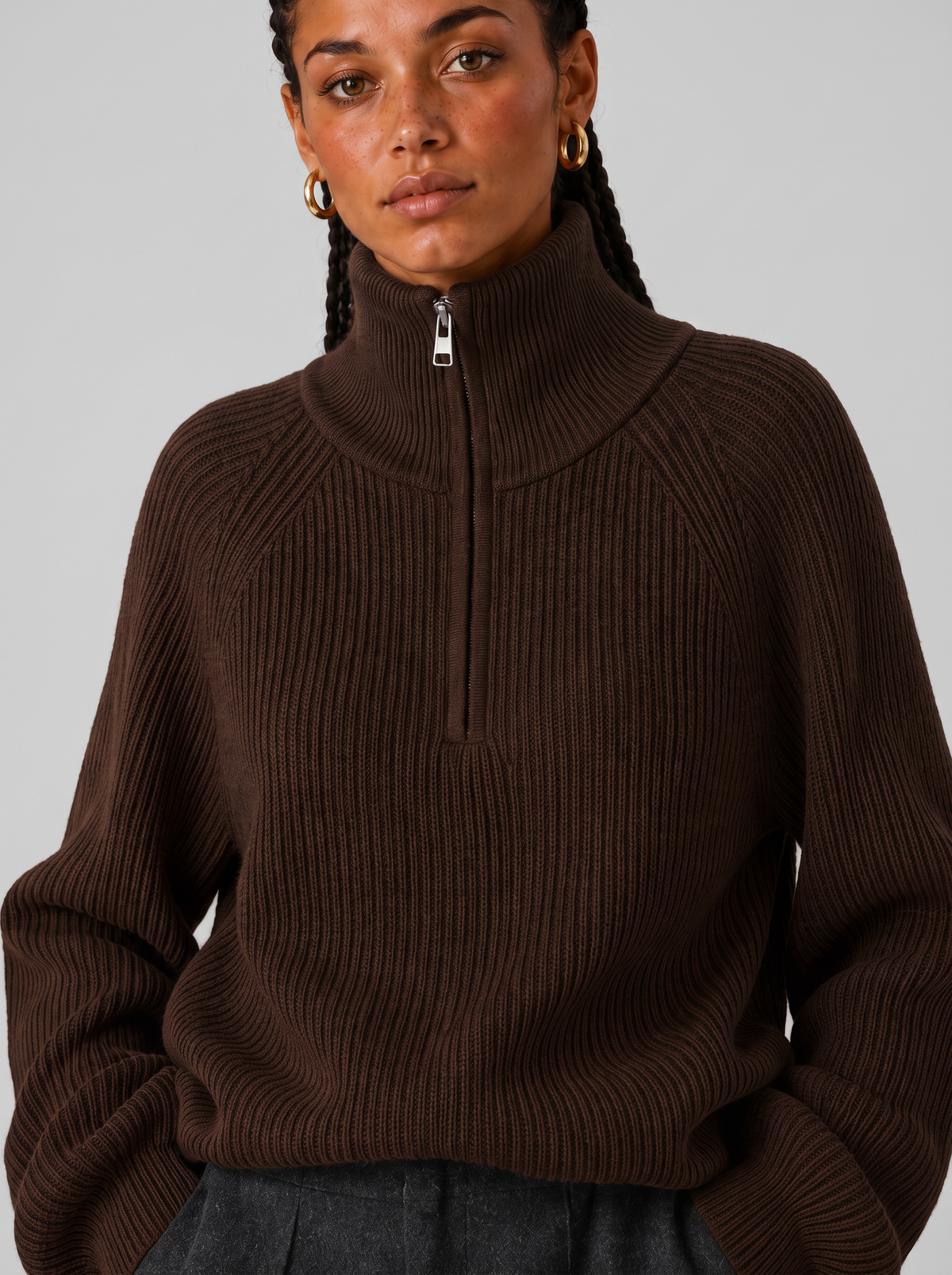 Women's Quarter Zip Knit Sweater - Layering Pullover
