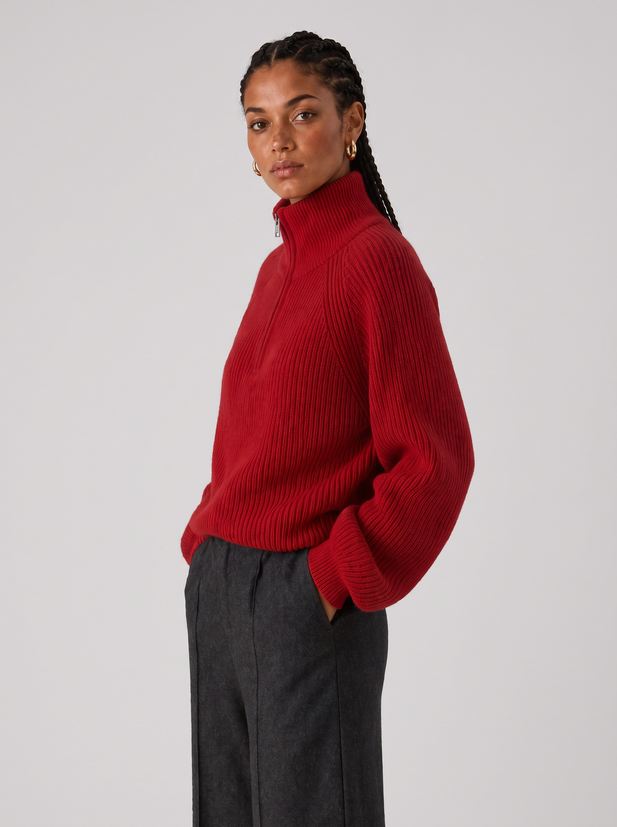 Women's Quarter Zip Knit Sweater - Layering Pullover