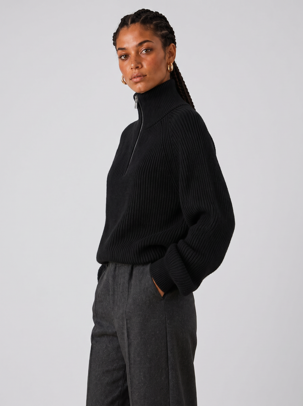 Women's Quarter Zip Knit Sweater - Layering Pullover